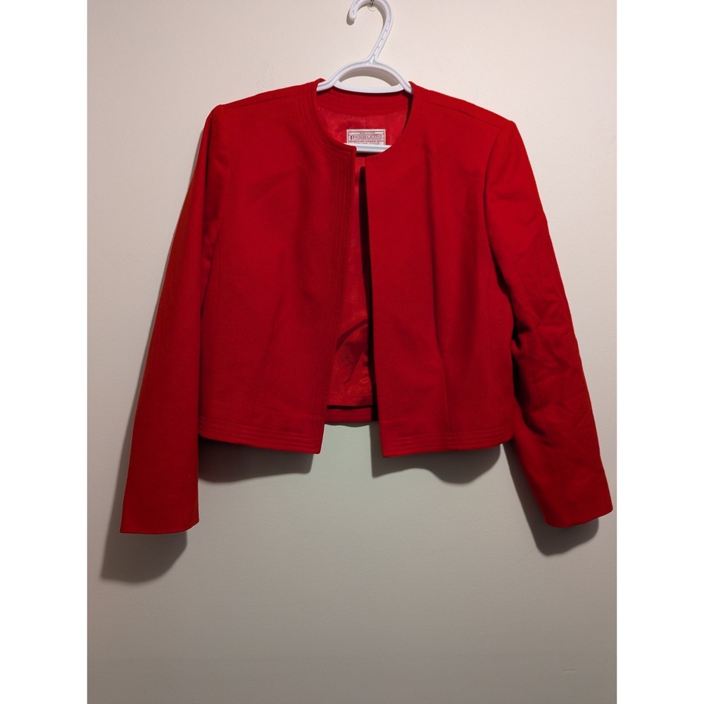 Vintage Pendleton Red 100% Wool Open Cropped Jacket Blazer Size XS Petite USA